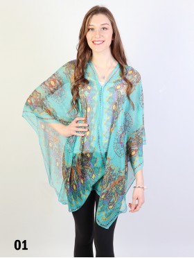 Reversible Pearl Chiffon Top with Abstract Symbols